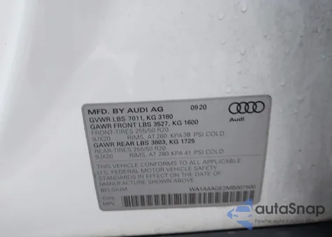 2021 Audi E-Tron Premium Quattro z USA, uszkodzony, nr VIN WA1AAAGE2MB007500